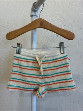 Kids Cream Terry Shorts with Teal & Orange Stripes